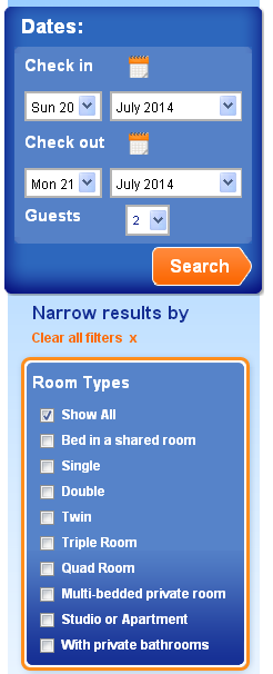 Room Type Tick Boxes