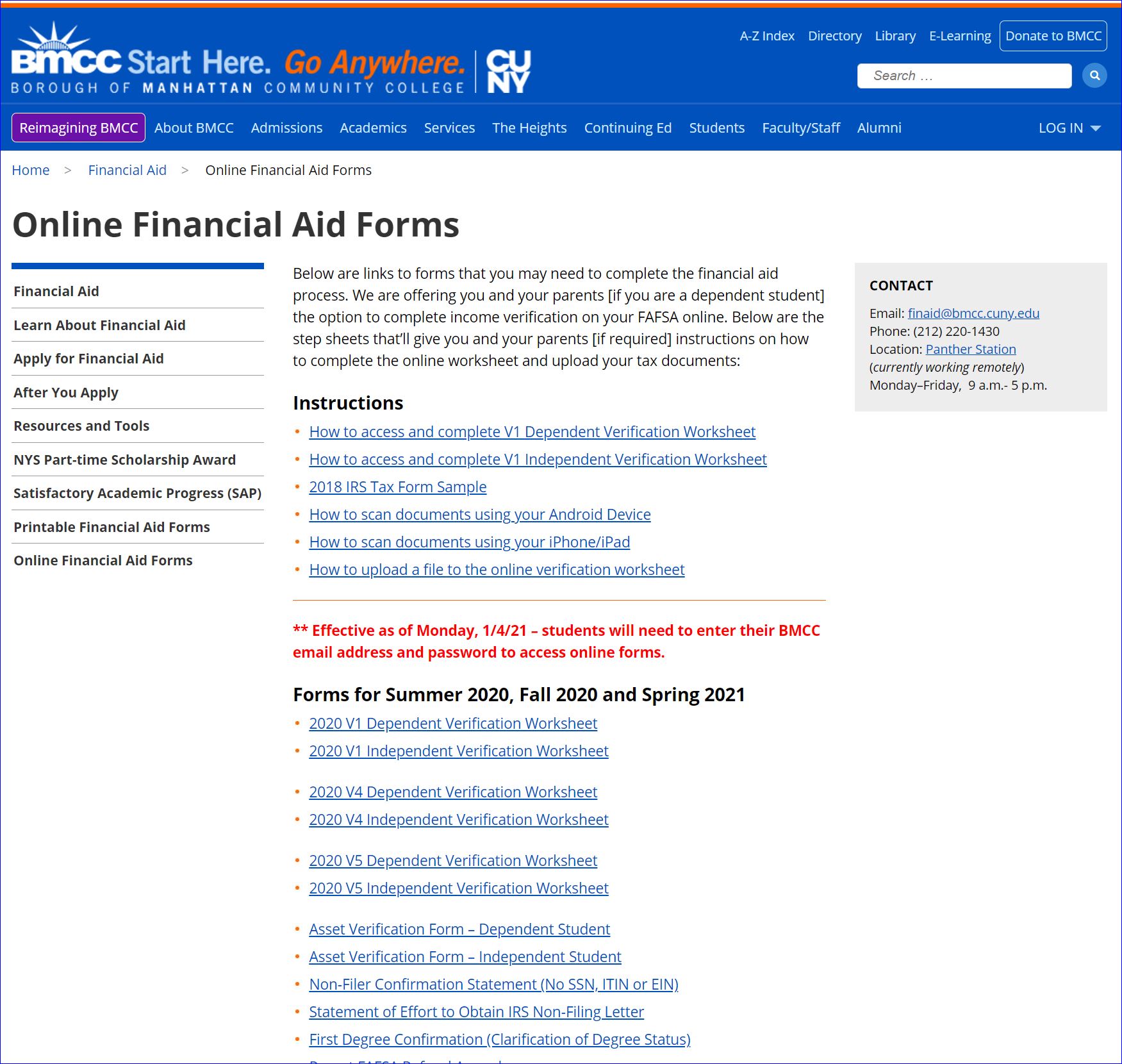 Online Financial Aid Forms