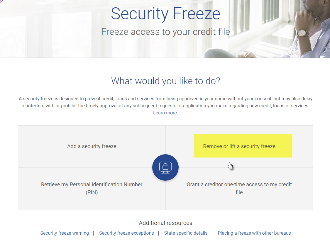 lift a security freeze equifax